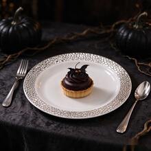 10/20/25pcs (7.5 Inch/10.25 Inch) White Base Silver Rim Plates, Multiple Sizes Available, Kitchen Tableware, High-Quality Appetizer Plates, Easy To Clean And Reusable, Suitable For Serving Dishes, Fruits, Salads, Desserts, Appetizers, Perfect For Weddings, Picnics, Gatherings, Birthdays, Parties, Holiday Celebrations And Thanksgiving, Christmas, Easter, Halloween - White - View 7