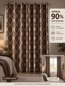 1 pièce Rideau occultant jacquard cationique rouge, rideau occultant thermique isolé de style vintage américain, convient pour la chambre, le salon et le bureau à domicile, rideau d'intimité - Rouge foncé - Voir 4