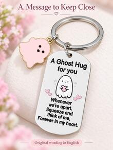 Cute Ghost Keychain, Pink Heart Message Metal Bag Charm, Suitable For Handbags And Backpacks, Ghost Hug Gift, Halloween Gift, Christmas Stocking Filler - Multicolor - View 4
