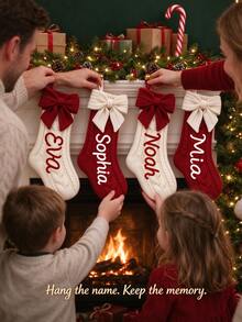 Personalized Christmas Stockings With Custom Name, Luxury Soft Xmas Stocking With 3D Bow, Large Hanging Christmas Decor For Fireplace Mantel Tree, Custom Holiday Gift For Family Couples Pets, Christmas Home Party Decorations, Christmas Decrations - Multicolor - View 8