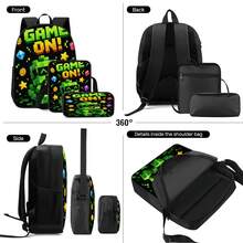 Set 3 Buah Gaya Pixel Q-Version Warna Hijau untuk Gamer: Ransel Kapasitas Besar + Tas Selempang + Tempat Pensil, Tali Bahu yang Dapat Diatur dan Bernapas, Set Penyimpanan Harian untuk Penggemar Game Pixel E-Sports - Tas bercetak - View 9