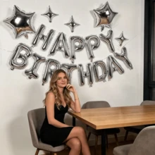 18pcs Silver Birthday Banner, Five-Point Star & Four-Point Star Foil Balloon Set, Suitable For Birthday Party Decoration, Theme Party Setup, Birthday Atmosphere Decor, Bachelor Party Setup, Coming Of Age Ceremony, First Birthday - View 7
