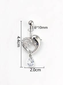 1pc Copper Inlaid Zirconia Heart Dolphin Water Drop Pendant Belly Ring Suitable For Daily Wear - Dolphin Belly Piercing - View 4