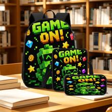 Set 3 Buah Gaya Pixel Q-Version Warna Hijau untuk Gamer: Ransel Kapasitas Besar + Tas Selempang + Tempat Pensil, Tali Bahu yang Dapat Diatur dan Bernapas, Set Penyimpanan Harian untuk Penggemar Game Pixel E-Sports - Tas bercetak - View 7