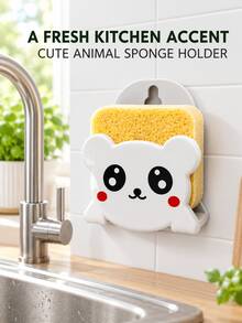 Kitchen Sponge Holder - Cute Animal Shaped Multi-Functional Soap Storage Rack (Includes Suction Cup Hook), Cute Cartoon Design, Combines Soap Holder, Draining Rack, Dishcloth And Sponge Storage In One, Kitchen Organization Essential, Bathroom Practical Accessory - Multicolor - View 2