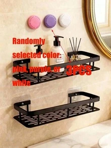 1/2/3pcs [Space-Saving | No Drilling Required] Large Capacity Wall-Mounted Shower Caddy | Drill-Free Installation, Space-Saving, Easy To Install | Bathroom And Kitchen Storage Rack For Toiletries, Cosmetics And Daily Essentials - Black - View 11