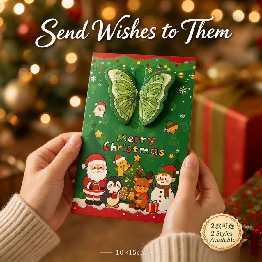 1PC-New Christmas DIY Greeting Card, New 3D Butterfly Pop-Up Card, Holiday Gift, Great Gift Idea