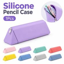 1pc Silicone Pencil Case Foldable Expandable Large Capacity Rhombus Zipper Dual Use Desktop Stationery Storage Pouch Organizer For Student Office - Multicolor - View 3