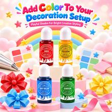4 Colors 10ml Baking Decoration Liquid Coloring Set, Red Yellow Sky Blue Green Decorative Pigment For Surface Ornament, Baking Craft & Creative Styling - View 2