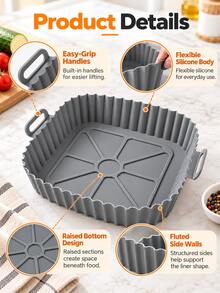 1pc Reusable Silicone Air Fryer Liner Square Pot With Dual Handles, Heat-Resistant Non-Stick Baking Basket, Suitable For Oven, Microwave And Kitchen Supplies - Square Style - View 8