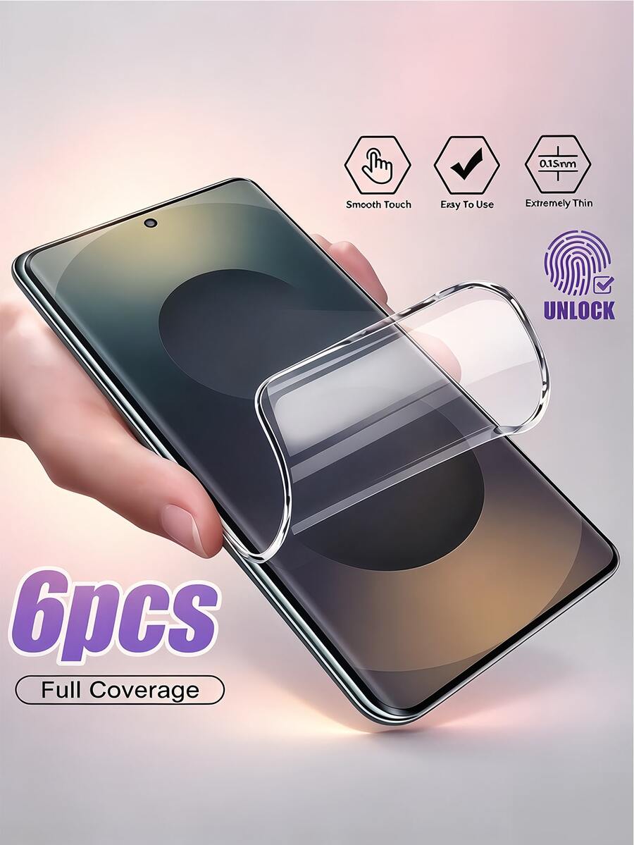 6Pcs Clear Hydrogel Screen Protection, Full Coverage Flexible HD Phone Screen Protector, Thin Sensitive Touch Self Healing Screen Film, Case Friendly Scratch Resistant Screen Guard Compatible With IPhone 18 17 Pro Max 16/Compatible With Samsung Galaxy S26/Compatible With Xiaomi 17T 15T 14T Note 17 Honor 600