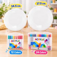 Bộ vẽ tranh DIY trống BSKT nhiều món, đĩa vẽ doodle vẽ tay PE kèm bút marker 12 màu/24 màu, đồ thủ công tiệc cho người lớn, sáng tạo ngày lễ, tương tác ngoài trời - Nhiều màu - Xem 5