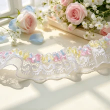 Macaron Rainbow Floral Ruffle Lace Trim, Lolita Dress Ruffle Lace Ribbon, Hair Bow, Pastoral Home Decor, DIY Handmade - A - View 3