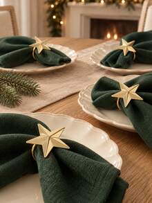 6pcs Christmas Napkin Rings, Gold Five-Pointed Star Shiny Metal Tabletop Decor, Classic Holiday Napkin Buckles Suitable For Dining Table, Holiday Banquet, Christmas Family Gathering, Tabletop Decoration - Gold Star - View 2