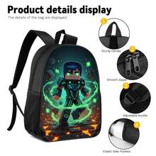 Green Light Armor Pixel Warrior Lava Block Print 3 Pieces Set, Large Capacity Backpack + Crossbody Bag + Pencil Case, Adjustable Breathable Shoulder Straps, Gaming Pixel Style Theme For Daily Commute And Storage - Printed Bag - View 4