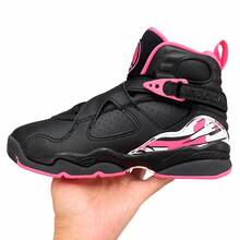 Nike Air Jordan 8 Mid Big Kids Practical Wear-Resistant Air Cushion Shock Absorption Basketball Shoes - Black - View 2