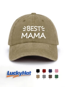 「BEST MAMA」字母圖案印花棒球帽，復古水洗酒紅色風格爸爸帽，母親節與奶奶完美禮物 - MAMA - 查看 13