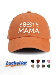 「BEST MAMA」字母圖案印花棒球帽，復古水洗酒紅色風格爸爸帽，母親節與奶奶完美禮物 - MAMA - 查看 16