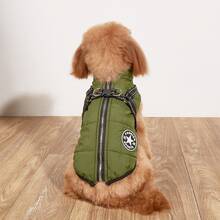 1pc Winter Dog Coat With Adjustable Chest Strap, Zipper, Polyester Filling, Suitable For Small And Medium Dogs - Green - View 3