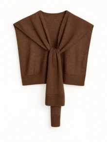 Women's Solid Color Knitted Shawl, Multi-Functional Tie-Front Collar Scarf, Casual Warm Layering Accessory - Coffee Brown - View 5