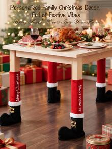 Personalized Christmas Santa Boots Table & Chair Leg Covers, Customized Santa Socks Table & Chair Leg Covers, Novel Christmas Holiday Restaurant & Home Decor, Creative Christmas Party Fun Gift For Family & Friends, Holiday Party Favor, Winter Holiday Gift - Multicolor - View 5