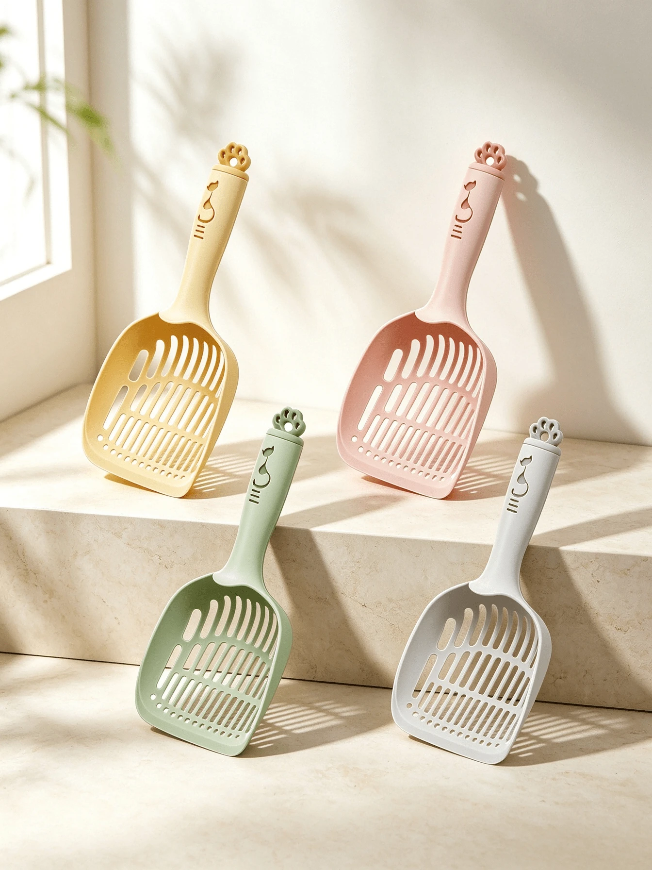 Paw Print Design Plastic Cat Litter Scoop, Hollow Long Handle Sifting ...