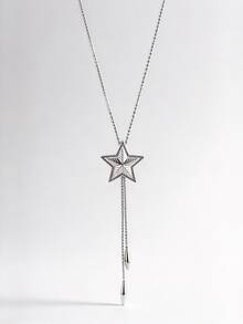 1pc Vintage Personalized Fashion Mid-Length Stainless Steel Large 3D Pentagram Pendant Necklace Men's Party Accessory - Silver - View 1