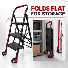 ERUIV 2-In-1 Folding Ladder With Wheels, 3-Step Ladder And Hand Truck, Convertible Rolling Cart With Ladder, Portable Folding Ladder For Home, Kitchen, Garage, And Moving - Black - View 8