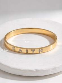 1pc Casual Charming Personalized Fashion Stainless Steel Gold-Plated Rhinestone Inlaid Letter Clasp Bracelet Men's Party Accessory - Gold - View 5