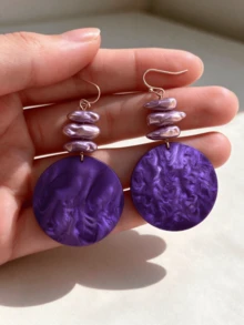 1 Pasang Anting-Anting Halloween Model Barok Bertumpuk dengan Mutiara Imitasi dan Tekstur Marmer Berbentuk Pusaran, Terbuat dari Akrilik, Ukuran Besar, dan Bentuk Cakram. - Violet Purple - View 1