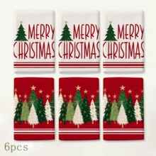 2件組聖誕樹圖案廚房手巾，Merry Christmas印花茶巾，聖誕毛巾，節日廚房居家裝飾禮物 - 彩色 - 查看 9