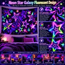 2D Flat Glow-In-The-Dark Mural, Neon Rainbow Starburst Design, Suitable For Bedroom, Living Room And Office. Retro Aesthetic Style Game Room Decor, Holiday And Party Decor, College Dorm Decor - Multicolor - View 10