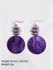 1 Pasang Anting-Anting Halloween Model Barok Bertumpuk dengan Mutiara Imitasi dan Tekstur Marmer Berbentuk Pusaran, Terbuat dari Akrilik, Ukuran Besar, dan Bentuk Cakram. - Violet Purple - View 2