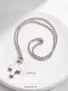 1pc Minimalist Personalized Stainless Steel Polished Shiny 3D Cross Pendant Necklace For Men Daily Commute Wear - Silver - View 5