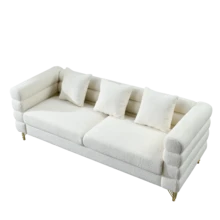A Modern, Soft Cloud-Shaped Sofa Set With Elegant Metal Legs And Matching Decorative Pillows, Featuring A Wavy, Cloud-Like Backrest Design - White - View 7