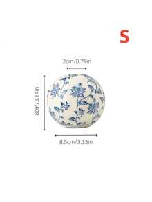 1PC Chinoiserie Blue & White Floral Sphere Ceramic Vase Set, Round Decorative Flower Vases For Living Room Entryway Balcony Home Decor - Blue and White Porcelain Round Vase - View 10