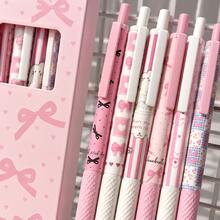 6pcs/Set Pink Bowknot Quick-Drying Gel Pens, 0.5mm Fine Tip, Smooth Writing, Suitable For Office, Classroom, Children, Teenagers, First Day Of School - Pink - View 6