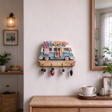 2D Flat Wooden Multi-Function Key Holder With 4 Metal Hooks, Suitable For Wall Decor, Porch Decor, Room Decor, Villa Decor, All Season Home Decor, Surfboard Hook, Large Key Rack, Wall-Mounted Key Holder, RV Key Hanger, Entryway Key Rack, Home Key Organizer - Multicolor - View 8
