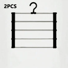 1PC/2PCS Foldable Multi-Layer Pants Hanger, Space-Saving Folding Trapezoid Clothes Rack, Closet Storage Organizer, Anti-Slip Multi-Bar Garment Organizer, Anti-Wrinkle Closet Hanging Rack, Suitable For Jeans, Leggings, Trousers And Loungewear - Multicolor - View 13