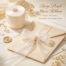 1 Roll 1.5 Inch Wide/354 Inch Long Beige Transparent Organza Ribbon, Suitable For Flowers, Gifts, Gift Wrapping, Valentine's Day, Wedding Celebration, Bouquets, Cake Decoration, Bow Ribbon - Beige - View 4