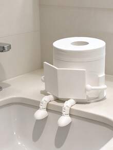1pc Creative Reading Figure Toilet Paper Holder, Cute Doll Shaped Toilet Paper Storage Rack, Fun Decorative Tissue Holder, Suitable For Bathroom, Toilet And Home Decor, Minimalist Floor Standing Tissue Dispenser, Home Bathroom Decoration - Multi-color - View 3