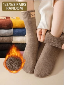 1/3/5/8 Pasang Kaos Kaki Fleece Tebal Wanita, Kaos Kaki Musim Dingin Hangat, Kaos Kaki Fleece Tebal Ukuran Besar, Warna Polos Acak, Pola Geometris dan Pola Wajah, Elegan dan Nyaman, Tahan Dingin dan Salju, Cocok untuk Pakaian Kasual Sehari-hari Musim Gugur/Musim Dingin, Hadiah Natal - MultiWarna - View 6