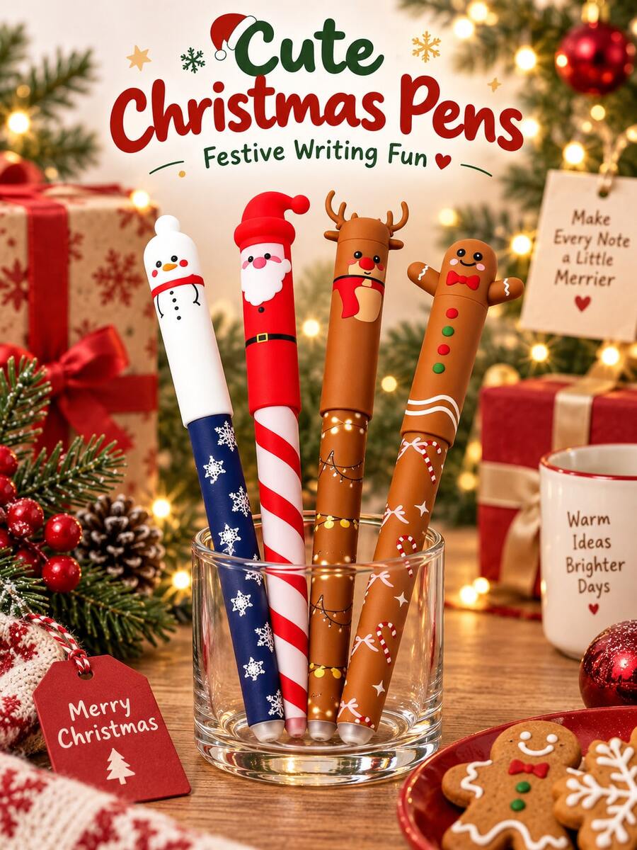 Cute Cartoon Christmas Pens For Children, Featuring Designs Of Santa Claus, Snowmen, Reindeer, And Gingerbread Men. These Pens Are Suitable As Small Gifts For Student Classes, Classroom Rewards, Or Christmas Exchange Gifts. - Multicolor - View 1