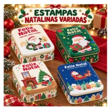 Kit 6 Latas Retangulares Natalinas Metal Doces Presentes - LATA RETANGULAR - Visão 8