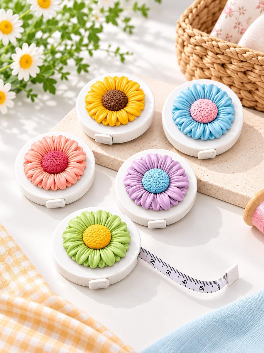 Beautiful 3D Sunflower Tape Measure, Macaron Color Floral Soft Tape Measure, 59.06 Inch Automatic Retractable Tape Measure, Sewing & Craft Tape Measure - Sunflower Tape Measure - View 1