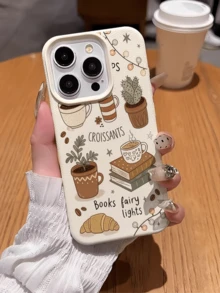 1件 白色盆栽咖啡插畫個性化極簡全包覆 TPU 防摔手機殼，適用於 Apple 18 17 16 15 14 13 12 11 Pro Max Air 及系列 - 彩色 - 查看 2