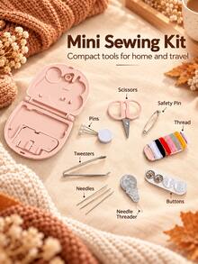 Modern Plastic Mini Sewing Kit, Portable Compact Storage Box With Colorful Thread, Needles, Scissors, Pins, Buttons And Threader, Handmade Sewing Clothing Repair Supplies, Suitable For Home, Travel, Dorm, Handbag, Daily Use, Autumn/Winter Thanksgiving/Christmas Gift - Multicolor - View 2