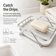 1pc/Stainless Steel Soap Dish, Soap Holder With Self-Draining Function, Includes Removable Drainage Tray; Suitable For Bathroom Or Kitchen Sink Metal Countertop Soap Holder. - Silver - View 9