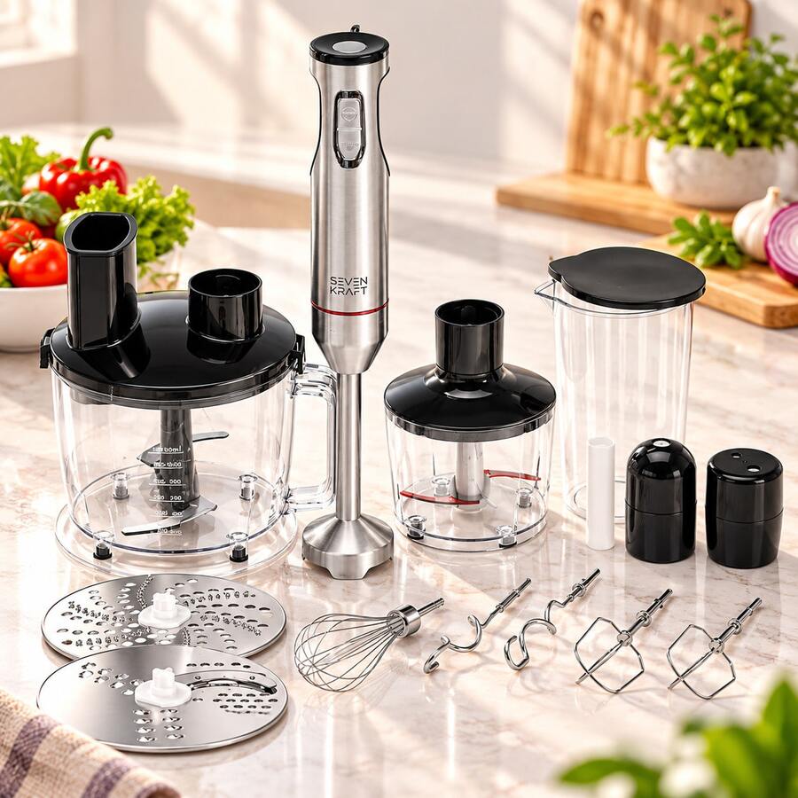 Adler Hand Blender Set, Immersion Blender With Food Processor, Multi Blender Kit - 1200W (Max 1800W), 21 Speeds, 1500ml Chopper, Discs - EU E Type Plug(220-240V) - View 1