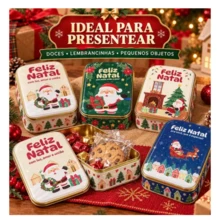 Kit 6 Latas Retangulares Natalinas Metal Doces Presentes - LATA RETANGULAR - Visão 6